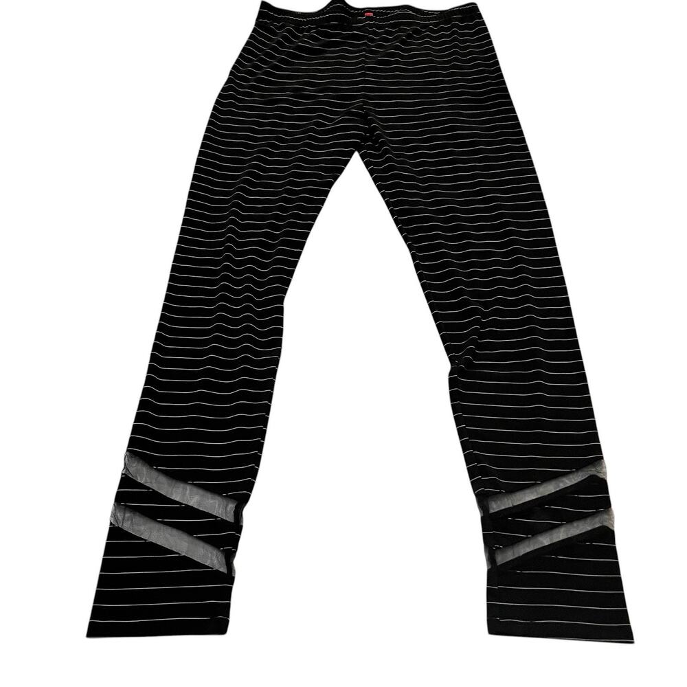 IC By Connie K Striped Mesh Inset Leggings Large Black White Skinny Fit Artsy